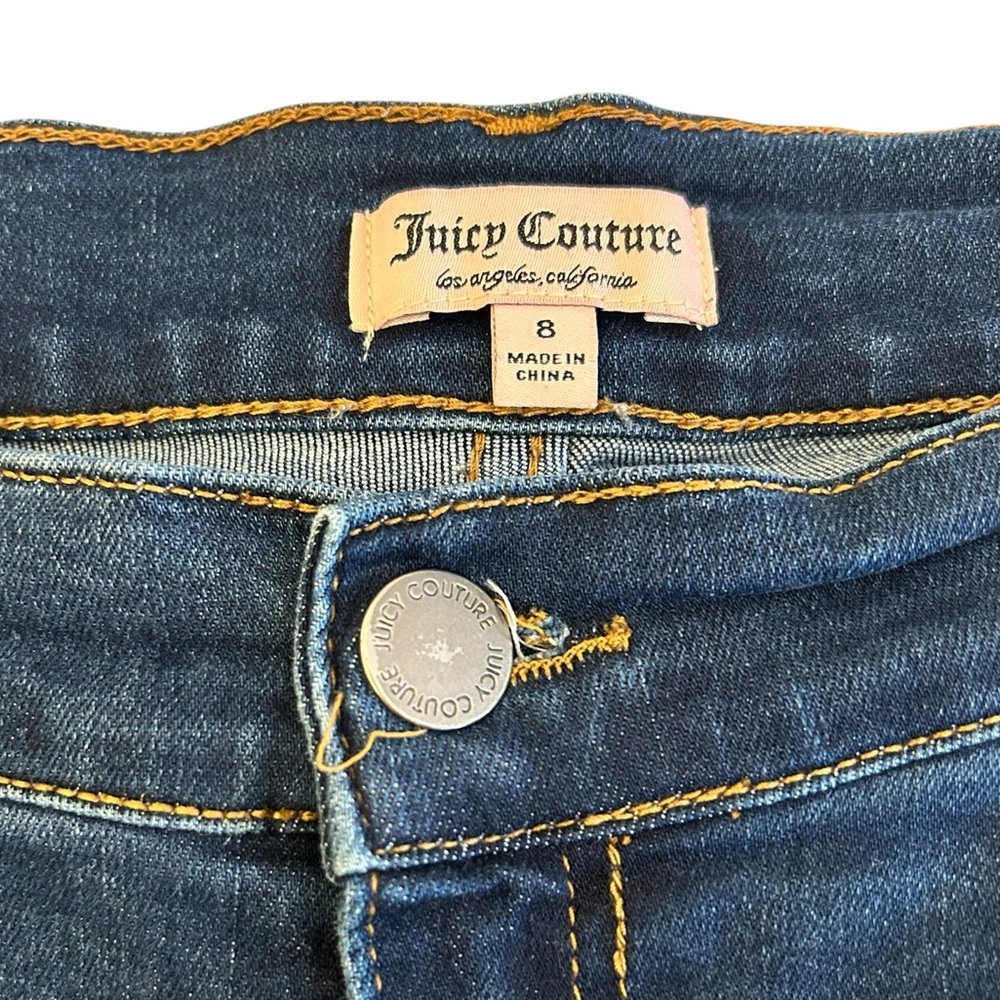 JUICY COUTURE Distressed Skinny Jeans Raw Frayed Hem Sz 8 Blue Y2K Vibe - Picture 2 of 13